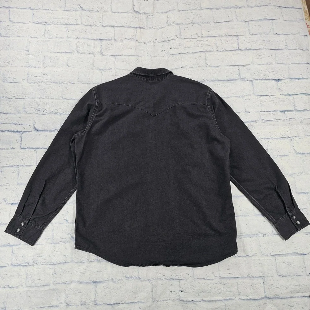 Levis Western Shirt Mens XL Black Denim Pearl Snap Long Sleeve Americana Rugged